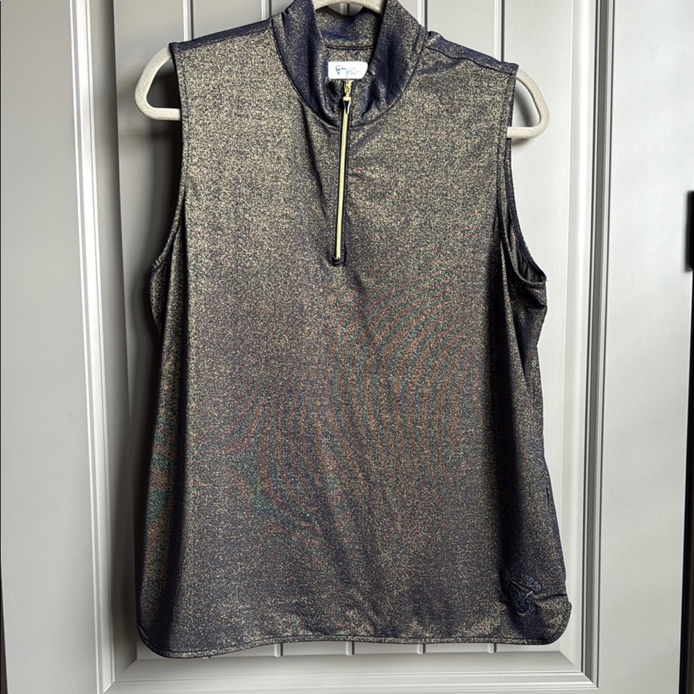 Sleeveless Navy and gold Metallic Golf Top